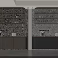 Modern Sideboard Design With Cabinets Glass Shelves Bottles Cups And Patterned Wall Lighting 3d model