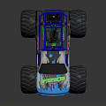 Colorful Monster Truck With Large Blue Tires And Detailed Green Body Design