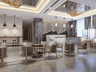 New Chinese Hall Hotel Hall Front Desk 3d model