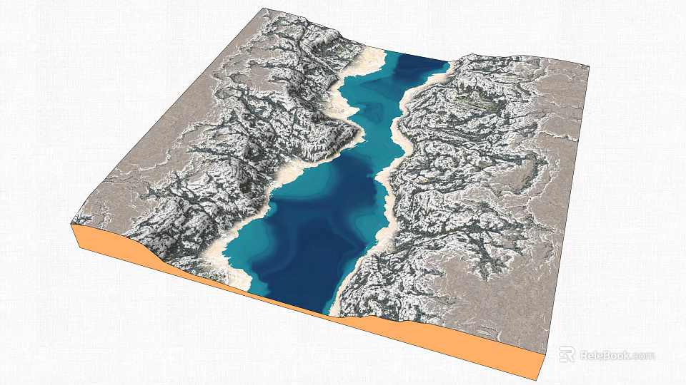 Garden Landscape Design With Natural River And Mountain Terrain Model 3d model 