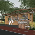 Outdoor Pavilion with Wooden Structure Canopy Surrounded by Trees and Smart Charging Area