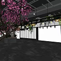 Modern Restaurant Interior With Hanging Green Vines Decorative Trees And Pendant Lights