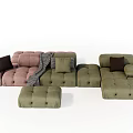 Pink and Green Modular Sectional Sofa with Pillows Throw Blanket and Side Table 3d model