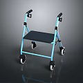 Blue Frame Walker With Black Seat Four Wheels And Armrests For Mobility Support 3d model