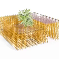Modern Coffee Table Design With Yellow Grid Frame And Palm Plant In Interior