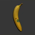 Fresh Yellow Banana Standing Upright on Black Surface with Green Sticker