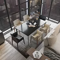 Modern Dining Living Room Interior With Large Windows City View And Glass Display Cabinet