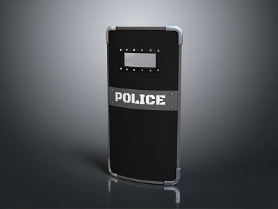 Black Police Shield Decorative Ornament Set With Metal Frame And Observation Window 3d model