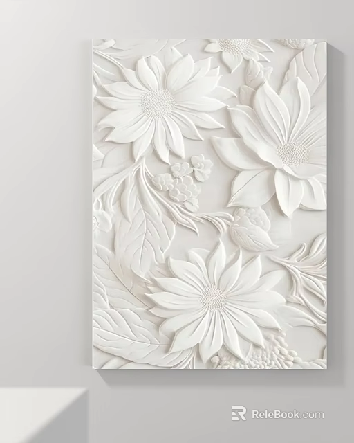 Abstract Painting With White Relief Floral And Leaf Patterns Three Dimensional Wall Decor 3d model 