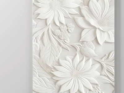 Abstract Painting With White Relief Floral And Leaf Patterns Three Dimensional Wall Decor 3d model