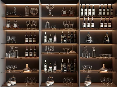 Elegant Liquor Cabinet Decorative Ornament Set With Wine Glasses And Bottles 3d model