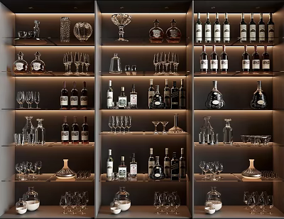 Elegant Liquor Cabinet Decorative Ornament Set With Wine Glasses And Bottles 3d model