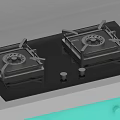 Modern Kitchen Gas Stove With Black Glass Top Two Burners And Control Knobs 3d model