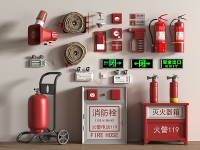 Fire hydrant fire extinguisher fire hydrant safety exit alarm fire emergency lighting 3d model