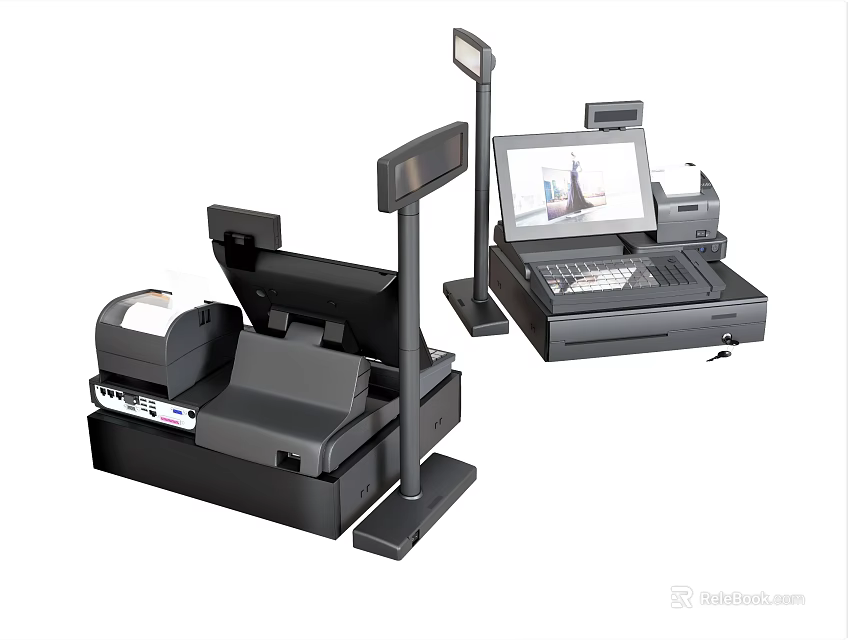 Commercial Equipment POS Cash Registers With Display Screen And Receipt Printer 3d model 
