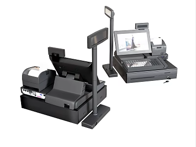 Commercial Equipment POS Cash Registers With Display Screen And Receipt Printer 3d model