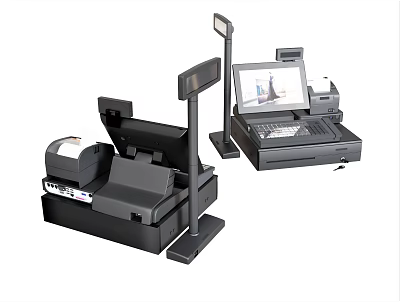 Commercial Equipment POS Cash Registers With Display Screen And Receipt Printer 3d model