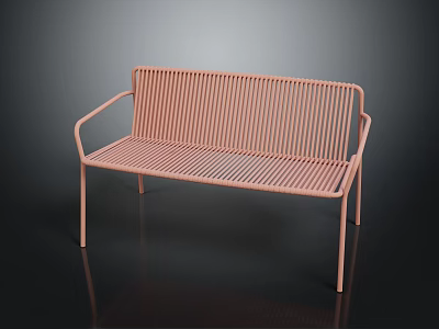 Pink Metal Slat Outdoor Public Bench With Modern Design And Armrests 3d model