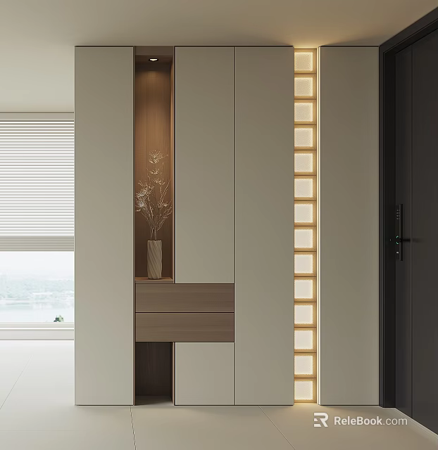 Modern Entryway Console And Side Cabinet Design With Storage Space And Decorative Lighting 3d model