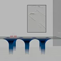 Modern Interior Featuring Glass Table With Blue Legs And Wall Art Decorative Items