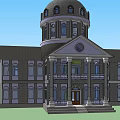 Classical Style Office Building With Dome Light Facade Dark Roof And Steps