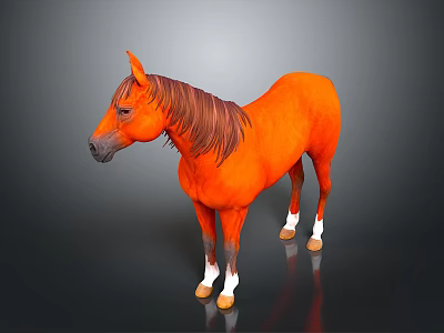 Orange Horse With Brown Mane And White Hooves Standing On Dark Surface 3d model