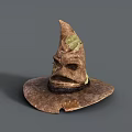 Tattered Brown Witch Hat With Pointed Top And Worn Fabric Edges 3d model