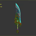 Ornate Fantasy Weapon With Orange Teal Intricate Patterns And Green Circular Accent