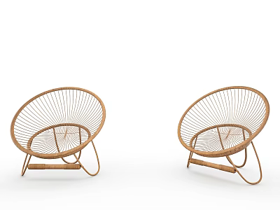 Modern Rattan Leisure Chairs With Round Shape And Curved Metal Frame Design 3d model