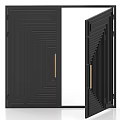 Black Barn Door with Geometric Line Design and Gold Handle One Open and One Closed