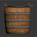 Vintage Wooden Bucket With Metal Hoops And Curved Handle Design