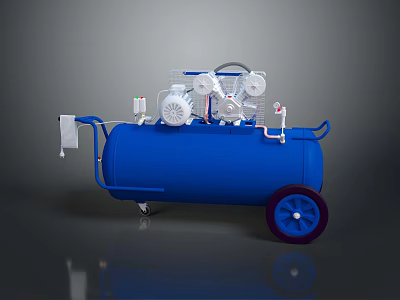 Blue Mobile Industrial Equipment Tank With Mechanical Gauges Pipes And Wheels 3d model
