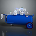 Blue Mobile Industrial Equipment Tank With Mechanical Gauges Pipes And Wheels