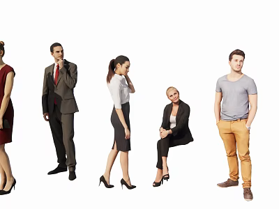 Group of Diverse People With Professional And Casual Attire Standing And Sitting 3d model