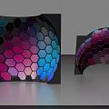 Modern Curved TV With Hexagonal Pattern And Gradient Pink Blue Purple Colors 3d model