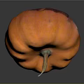 Single Orange Pumpkin with Green Stem on Black Reflective Background