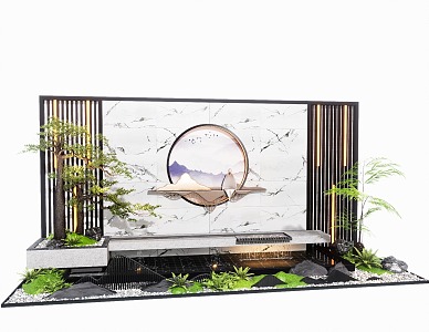 New Chinese Style Water Landscape Wall Waterscape Wall Landscape Wall 3d model