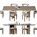Modern Wooden Dining Table Set With Upholstered Chairs And Rectangular Top 3d model