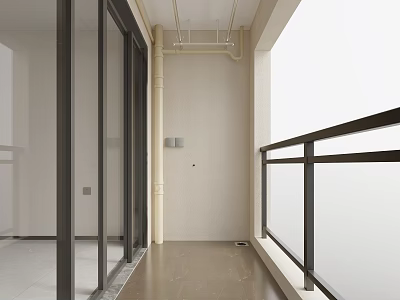 Home Balcony Interior Design With Glass Sliding Doors Metal Railings And Tile Flooring 3d model