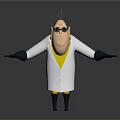 3D Animated Scientist Character Wearing White Lab Coat Yellow Shirt Sunglasses And Outstretched Arms