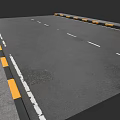 Urban Road Surface With White Dashed Lines Yellow Black Curbs And Manhole Cover
