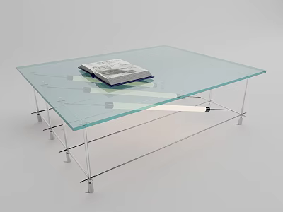 Glass Coffee Table with Transparent Top and Metal Frame Featuring a Book on Surface 3d model