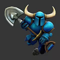 Horned Blue Armored Warrior Character Holding Giant Axe With Small Stones On Base