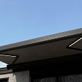 Modern Outdoor Awning With Black Frame Gray Fabric And LED Light