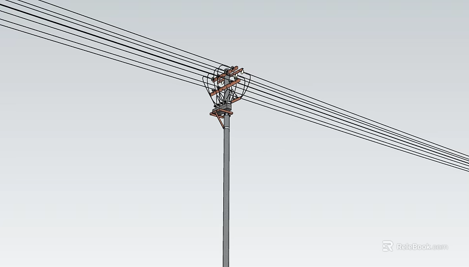 High Voltage Industrial Electrical Equipment Mounted On Utility Pole With Power Lines 3d model 