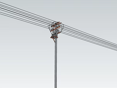 High Voltage Industrial Electrical Equipment Mounted On Utility Pole With Power Lines 3d model