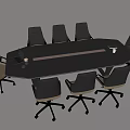 Modern Conference Table With Black Surface Wooden Accent And Ergonomic Rolling Chairs