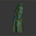 Green Leaf Pattern Dress With Blue Belt And Long Sleeves Design