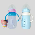 Ceramic Baby Bottles With Colorful Handles Measurement Scale And Cute Mouse Toy