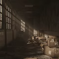 Abandoned Warehouse Interior With Cardboard Boxes Dust And Sunlight Through Windows 3d model